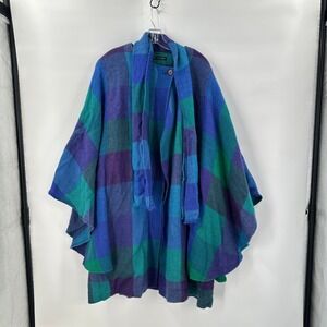 Avoca Collection Ireland Wool Cape Poncho Large Plaid Lagenlook with Scarf‎